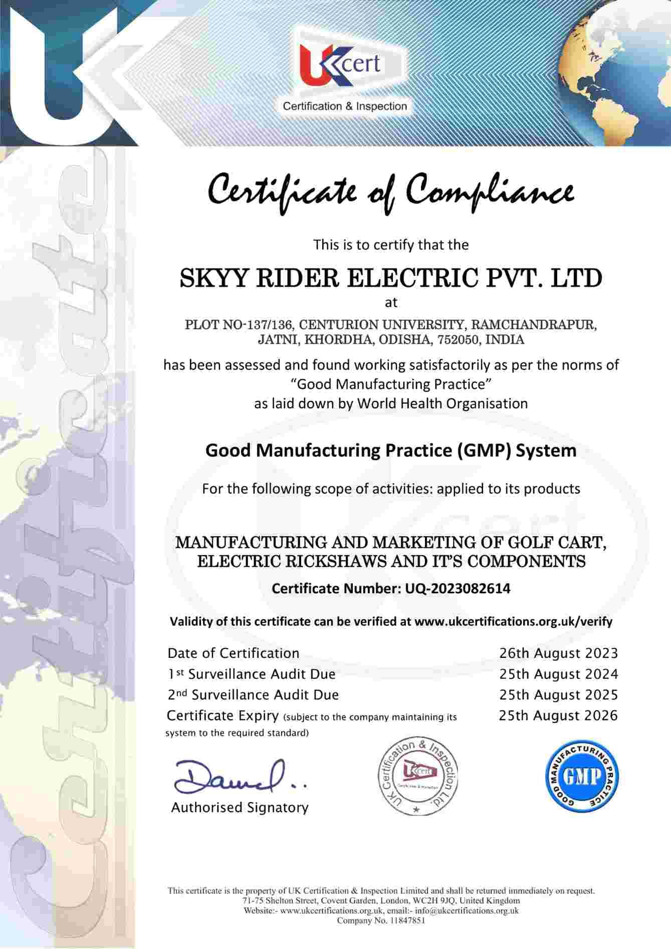 Skyy Rider Quality Cert