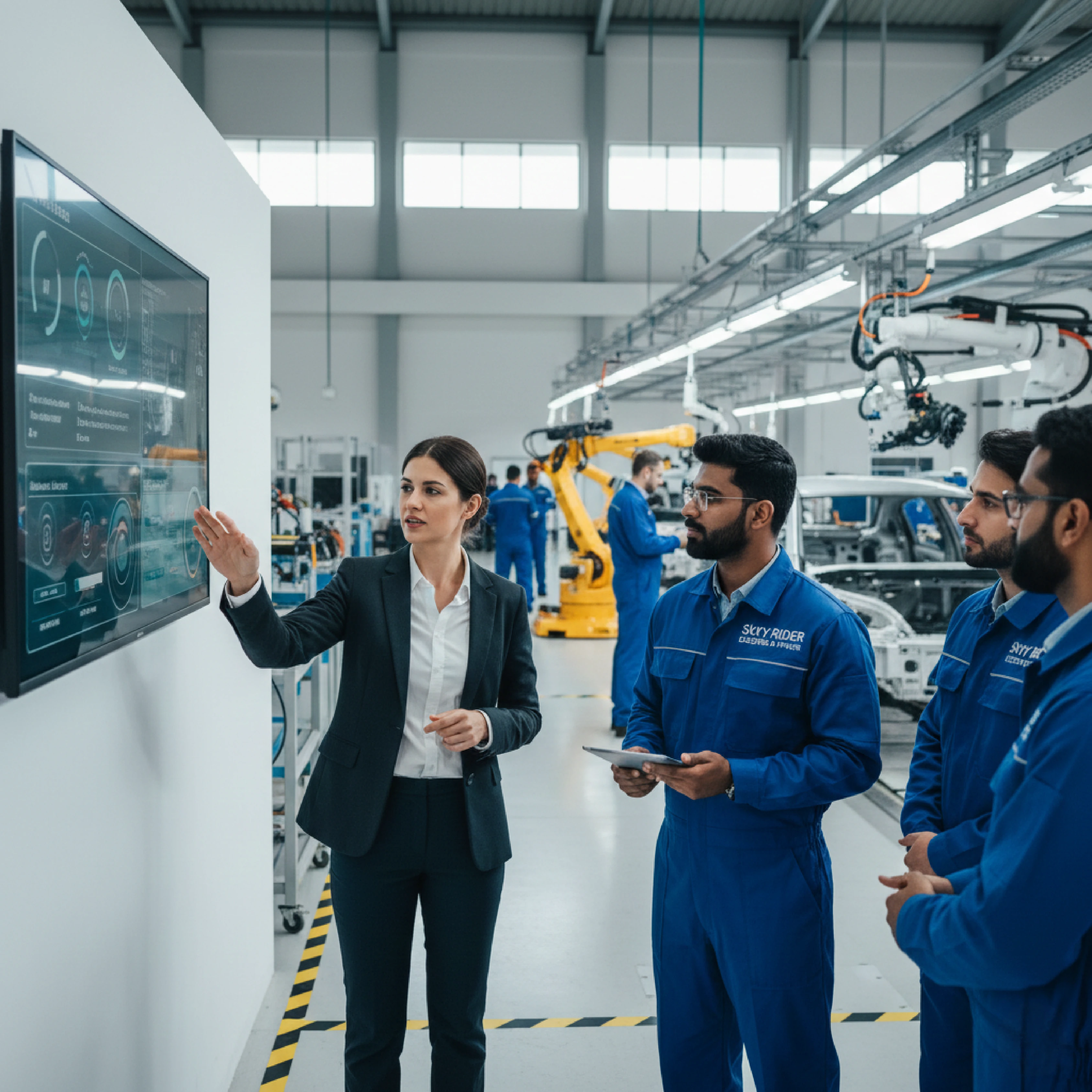 Leadership mentoring staff at Skyy Rider Electric manufacturing facility