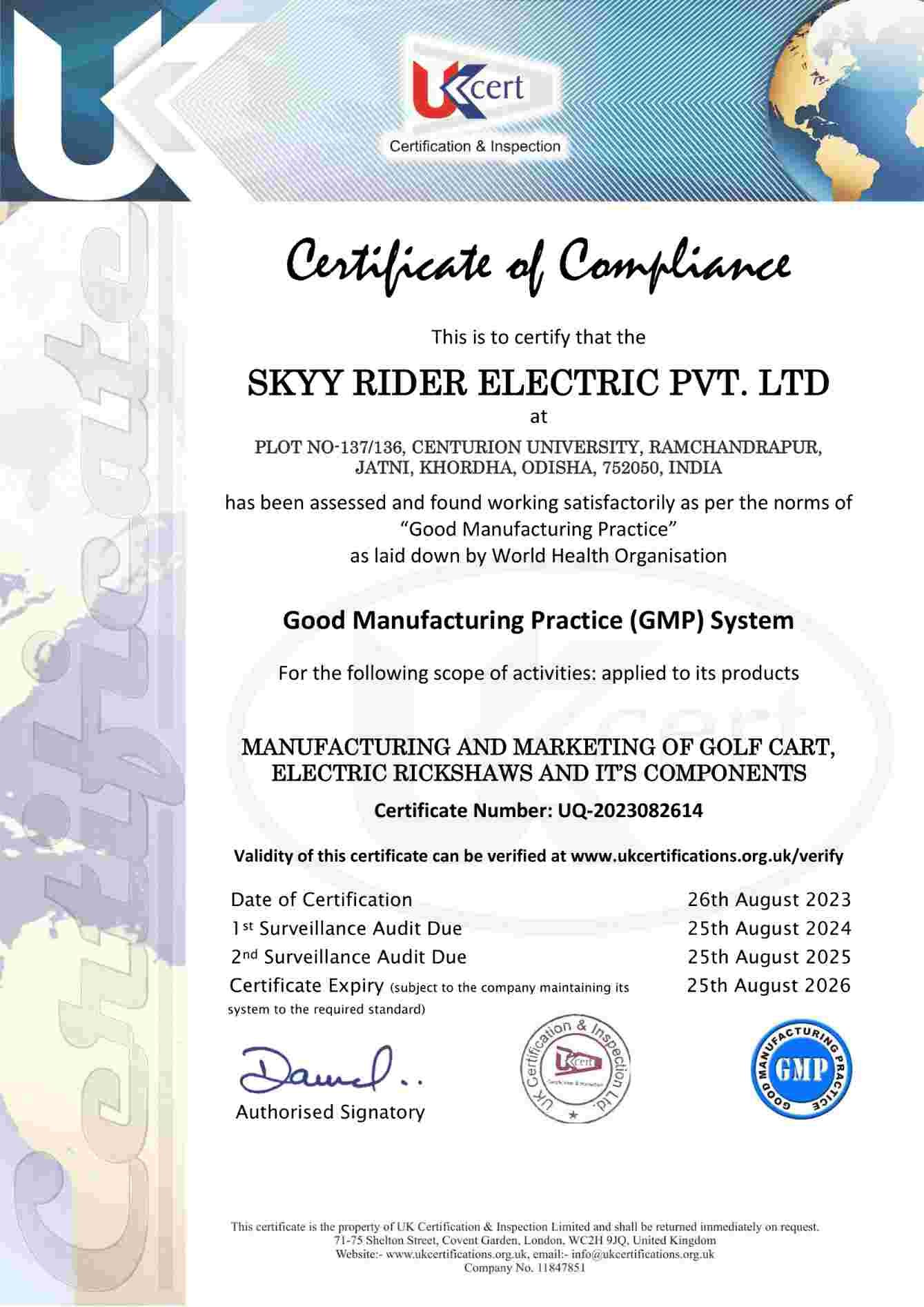 Skyy Rider Quality Cert